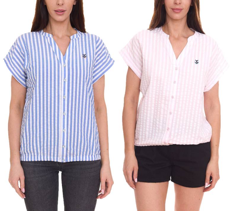 DELMAO Damen Sommer-Bluse gestreift Kurzarm-Bluse Sommer-Shirt Rosa/Weiß oder Blau/Weiß von DELMAO