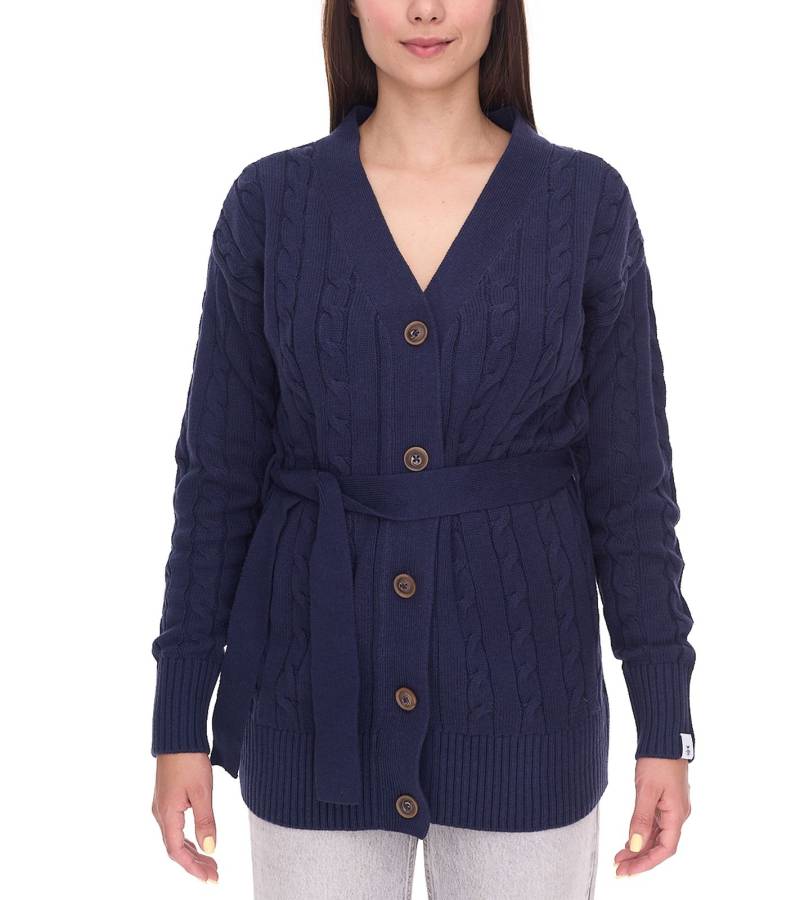 DELMAO Damen Strick-Jacke mit Bindeband Long-Cardigan 62658830 Navy von DELMAO