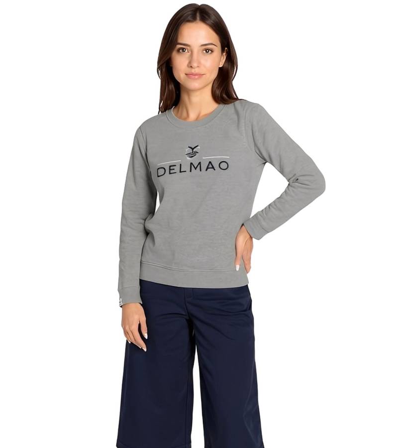 DELMAO Damen Sweatshirt Baumwoll-Longsleeve mit Logo-Stickerei Langarm-Shirt 60996417 Grau von DELMAO