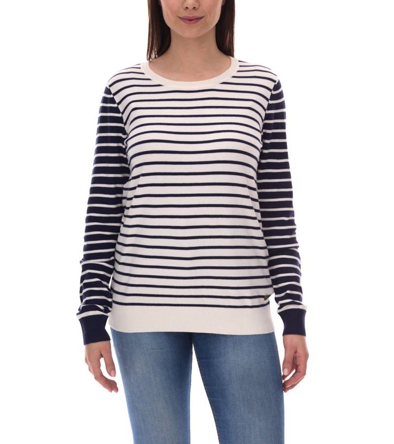 DELMAO Damen Sweatshirt gestreiftes Langarm-Shirt Longsleeve 60637650 Weiß/Navy von DELMAO