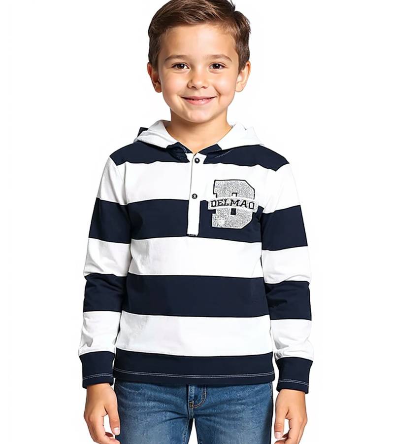 DELMAO Kinder Baumwoll-Pullover mit Kapuze Langarm-Shirt Sweatshirt 59340352 Blau/Weiß von DELMAO