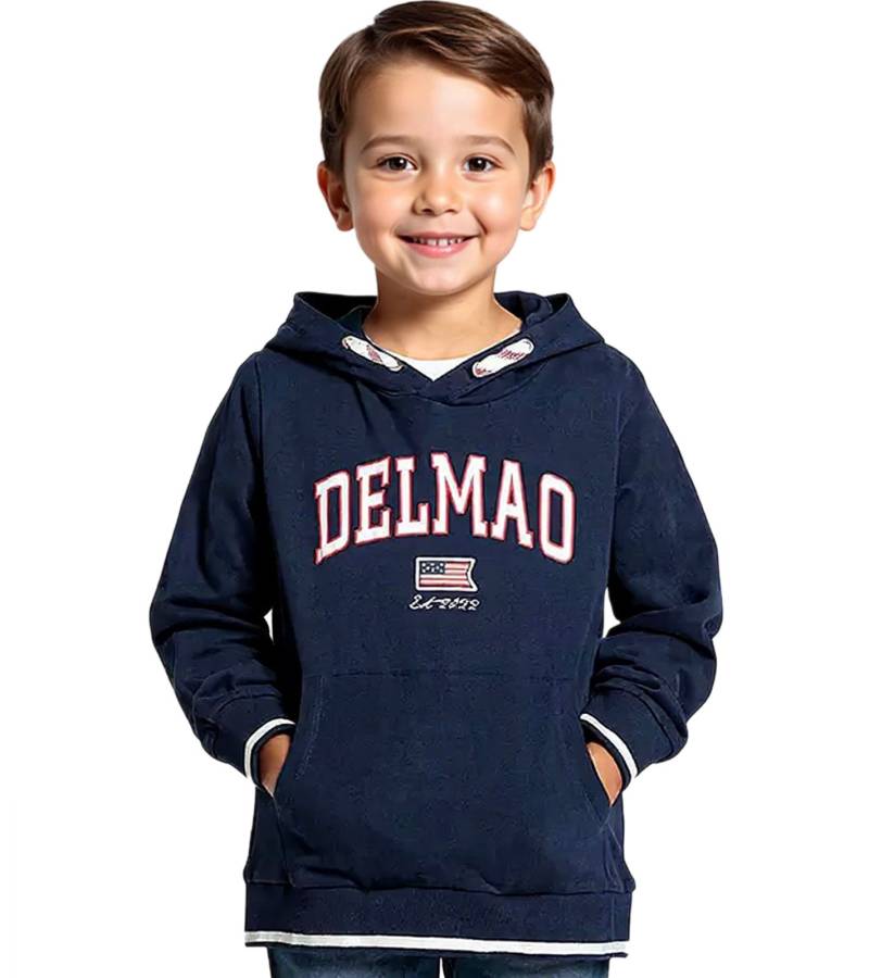 DELMAO Kinder Baumwoll-Pullover mit Kapuze und großem Frontlogo Langarm-Shirt 65583222 Blau von DELMAO