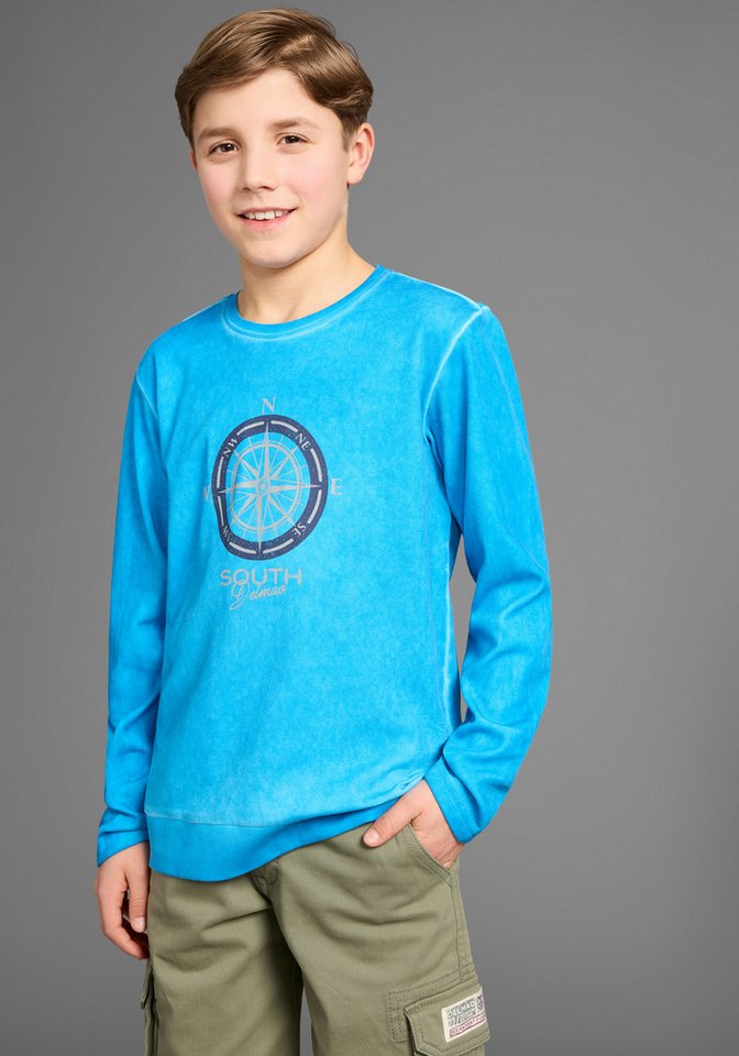 DELMAO Langarmshirt Modisch gewaschenes Shirt Trendwaschung von DELMAO