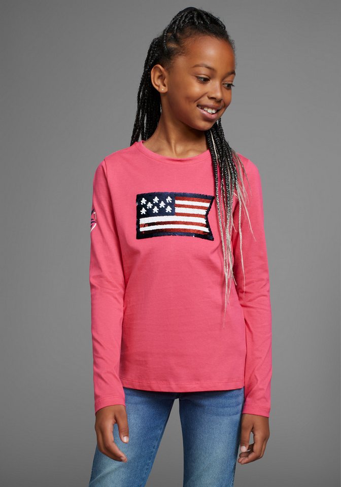 DELMAO Langarmshirt Mit Wendepailletten, Pailletten in 2 Farben zu tragen von DELMAO