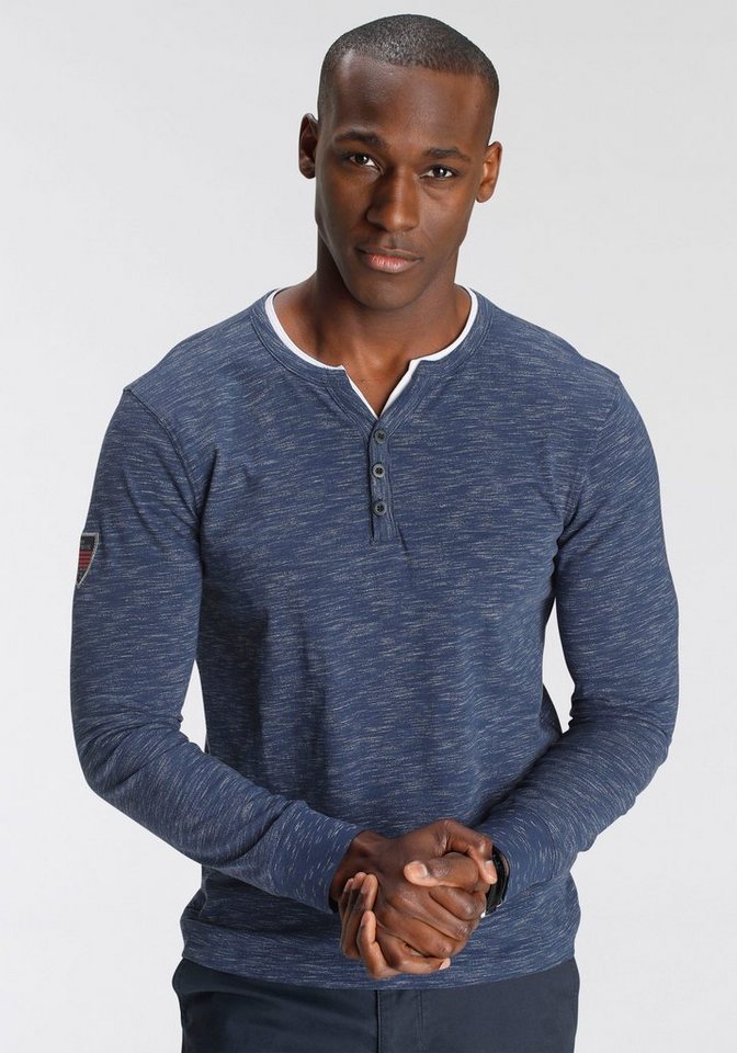 DELMAO Henleyshirt Langarm, melierte Optik, Henleykragen, aus Baumwollmischung von DELMAO