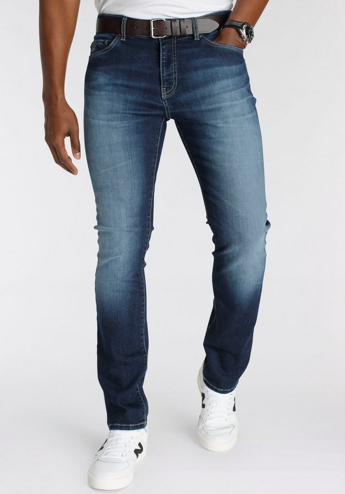 DELMAO Stretch-Jeans "Reed" gerader Beinschnitt, Used-Look-Waschung, niedrige Leibhöhe von DELMAO