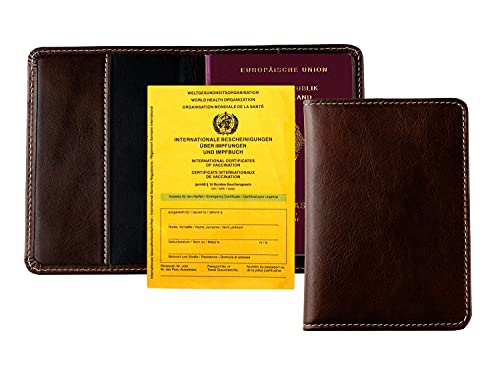 DELMON VARONE - Personalisierbare Reisepasshülle Premium Leder Braun - Schutzhülle für Reisepass, Ausweis, Impfpass & Impfausweis für Männer, Frauen- Passport Hülle als Geschenk-Idee für die Weltreise von DELMON VARONE - FINE LEATHERGOODS MADE IN GERMANY