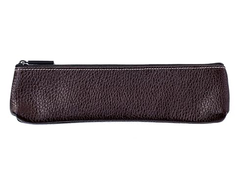 DELMON VARONE - Personalisierbares Federmäppchen small Premium Leder - Vintage Federtasche für Damen & Herren - Kleines Schlampermäppchen Retro Design mit Reißverschluss (Dunkelbraun Soft Grain) von DELMON VARONE - FINE LEATHERGOODS MADE IN GERMANY