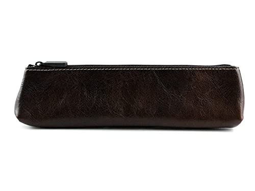 DELMON VARONE - Personalisierbares Federmäppchen small aus Premium Vintage Anilin Leder braun, Federtasche einfarbig für Damen und Herren, Schlampermäppchen im Retro Design mit Reißverschluss von DELMON VARONE - FINE LEATHERGOODS MADE IN GERMANY