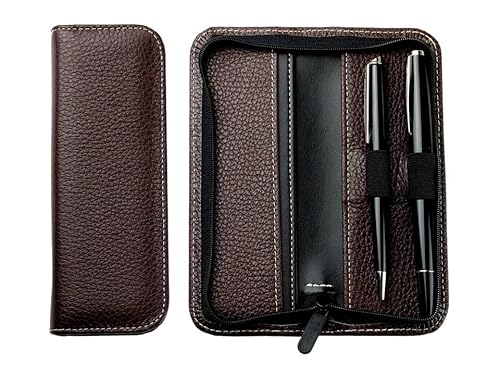 DELMON VARONE - Personalisierbares Schreibgeräte Etui Soft Grain Leder braun - Echtleder Stifteetui mit Reißverschluss für 2 Schreibgeräte, Federetui für hochwertige Kugelschreiber & Füller von DELMON VARONE - FINE LEATHERGOODS MADE IN GERMANY