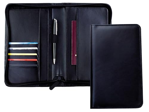 DELMON VARONE - Reisebrieftasche mit RFID-Schutz & Reißverschluss Leder Schwarz - Reise-Geldbeutel für Reise-Unterlagen & Dokumente - Familien Reise-Organizer für Reisepass, Passport (groß 4 Personen) von DELMON VARONE - FINE LEATHERGOODS MADE IN GERMANY