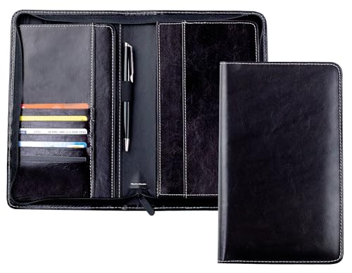 DELMON VARONE - Reisebrieftasche mit RFID-Schutz & Reißverschluss Leder Schwarz - Reisegeldbeutel für Reisepass & Passport (4 Personen) - Travel Wallet für Reise-Unterlagen & Reise-Dokumente groß von DELMON VARONE - FINE LEATHERGOODS MADE IN GERMANY