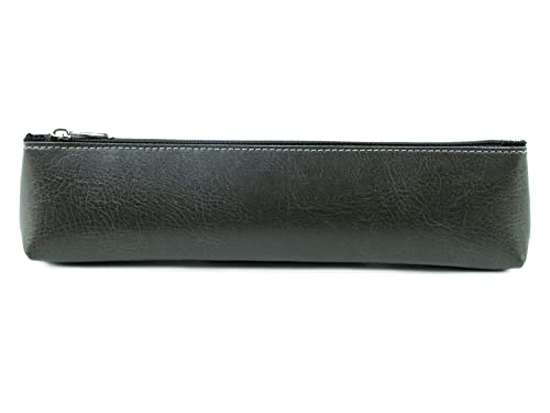 DELMON VARONE - Schlampermäppchen mit Reißverschluss aus veganem Eco Kunstleder Grau - Klassisches Federmäppchen für Stifte, Kugelschreiber & Bleistifte - Stifteetui & Federmappe nachhaltig von DELMON VARONE - FINE LEATHERGOODS MADE IN GERMANY