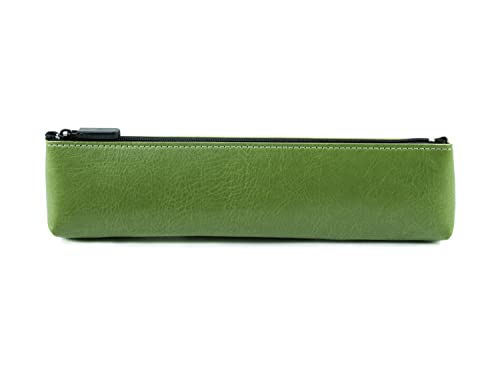 DELMON VARONE - Schlampermäppchen mit Reißverschluss aus veganem Eco Kunstleder Grün - Klassisches Federmäppchen für Stifte, Kugelschreiber & Bleistifte - Stifteetui & Federmappe nachhaltig von DELMON VARONE - FINE LEATHERGOODS MADE IN GERMANY