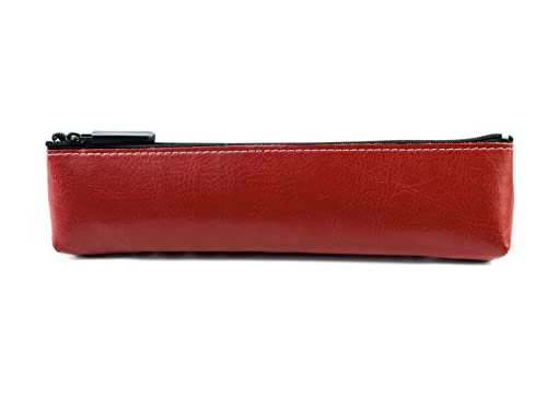 DELMON VARONE - Schlampermäppchen mit Reißverschluss aus veganem Eco Kunstleder Rot - Klassisches Federmäppchen für Stifte, Kugelschreiber & Bleistifte - Stifteetui & Federmappe nachhaltig von DELMON VARONE - FINE LEATHERGOODS MADE IN GERMANY