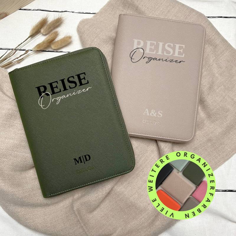 Deloa ® Personalisierter Reiseorganizer Und U-Heft 3 in 1 Organizer | Familienorganizer Reisepass - Dokumententasche Saffiano Kunstleder von DELOA