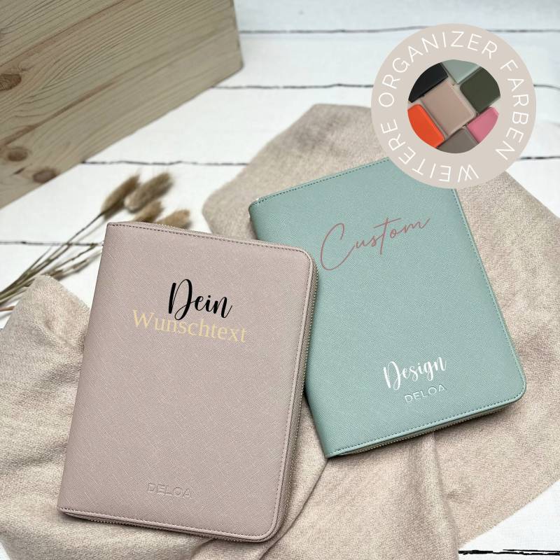 Deloa ® Personalisierter Reiseorganizer Und U-Heft 3 in 1 Organizer | Familienorganizer Reisepass - Dokumententasche Saffiano Kunstleder von DELOA