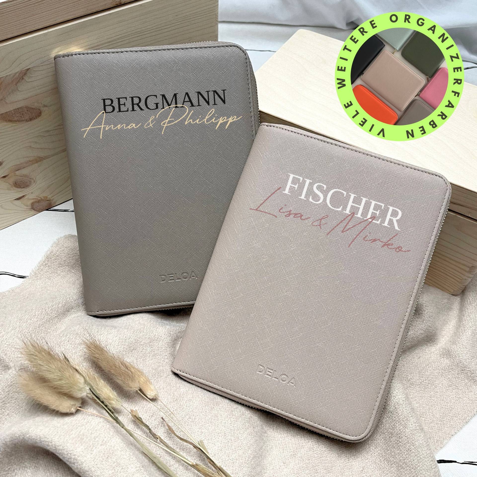 Deloa ® Personalisierter U-Heft Und Reiseunterlagen 3 in 1 Organizer, Mutterpasshülle - Dokumententasche Saffiano Kunstleder von DELOA