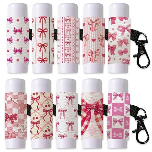 DELORIGIN 10 Stück Lippenbalsamhalter Mit Schleife Schlüsselanhänger Tragbarer Lippenstifthalter Mit Schleife Und Metallverschluss Niedliche Schlüsselanhängerhülle Zum Anklipsen von Lipgloss von DELORIGIN