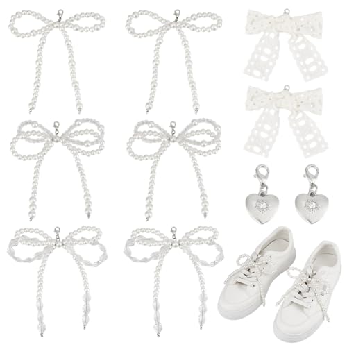 DELORIGIN 10 Stück Schnürsenkelanhänger Mit Perlen Und Schleife. 5 Stile Schuhe Dekoration Charms Strass Schuhclips Mit Verschluss Für Hochzeit Frauen Mädchen Geschenk Kleid von DELORIGIN