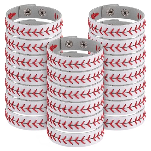 DELORIGIN 20 Stück Baseball Armband Aus PU Leder Verstellbar Softball Basketball Sportarmbänder Für Spieler Sportteams Partygeschenke (Weiß) von DELORIGIN