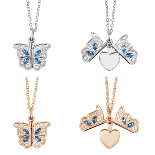 DELORIGIN 4 Stück Herz Schmetterlings Medaillon Halskette Mit Bildern Gold/Silber Edelstahl Foto Medaillon Anhänger Personalisierte Geschenke Schmuck Für Frauen von DELORIGIN