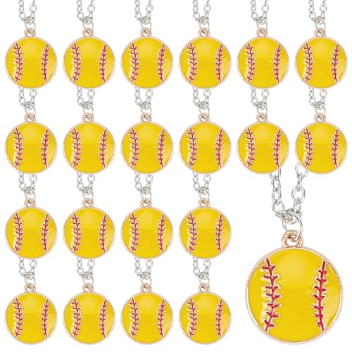 DELORIGIN 48 Stück Softball Sport Halskette 60cm Legierung Freundschaftsanhänger Sport Motiv Softball Kette Softballs Cheer Baseball Volleyball Halskette Für Team Zubehör von DELORIGIN