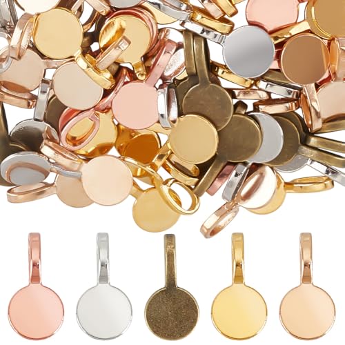 DELORIGIN 5 Farbe Zum Aufkleben von Anhängern 200 Stück Goldene Legierung Flache Pad Anhänger Flache Runde Pad Verbindungsstücke Für Frauen DIY Schmuck Halskette Loch 6x3mm von DELORIGIN