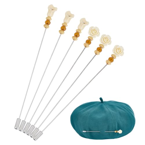 DELORIGIN 6 STÜCK Hut Vintage Sicherheitsnadeln 4.9 5.2 Zoll Blumenstab Anstecknadel Messing Langer Griff Pin Zubehör Für Krawatte Schal Abzeichen Hüte Anzüge Dekorativ von DELORIGIN