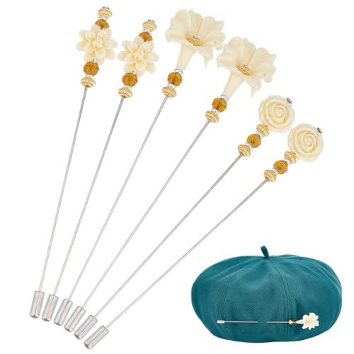 DELORIGIN 6 STÜCK Hut Vintage Sicherheitsnadeln 5 6 Zoll Blumenstab Anstecknadel Messing Langer Griff Pin Zubehör Für Krawatte Schal Abzeichen Hüte Anzüge Dekorativ von DELORIGIN