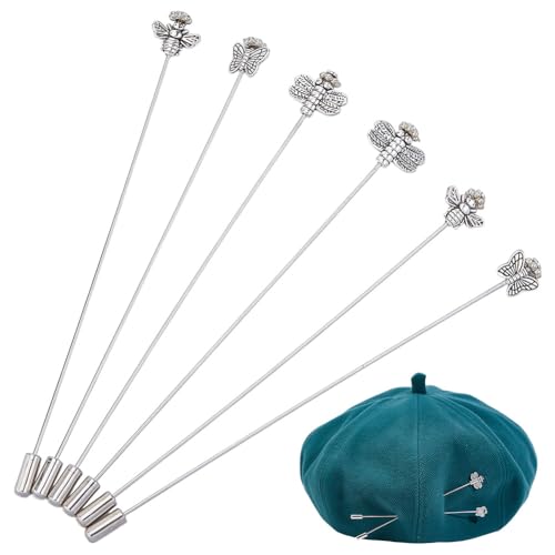 DELORIGIN 6 Stück Vintage Hutnadel 4.9(1) cm Schmetterlings Bienen Brosche Aus Legierung Sicherheits Anstecknadel Splitter Langer Griff Anstecknadeln Zubehör Für Krawatten Schals Und Hüte von DELORIGIN
