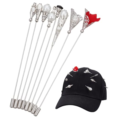 DELORIGIN 8 Stück Vintage Hutnadel 5.5 Zoll Blume Perle Reversnadel Messing Dekorative Lange Nadelnadeln Für Hut Krawatte Schal Abzeichen Anzug Strickjacke Broschen von DELORIGIN
