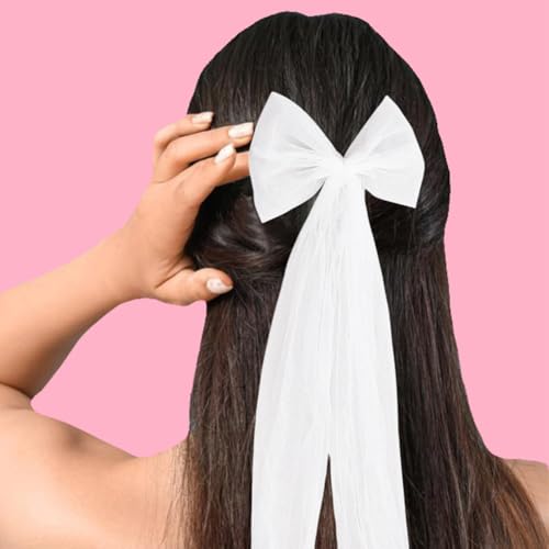 DELORIGIN Weiße Haarspangen Mit Schleife Bachelorette Bikini Schleife Weißer Tüll Braut Haar Accessoires Brautjungfern Gastgeschenke Haarschleife Für Mädchen Brautparty Hochzeitsgeschenk von DELORIGIN
