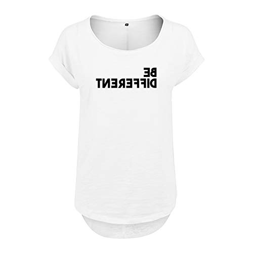 Be Different Design Damen Tshirt & Frauen T Shirt NEU mit Leichtem Ausschnitt für Top Style L Weis (B36-370-L-Weiß) von DELUNO