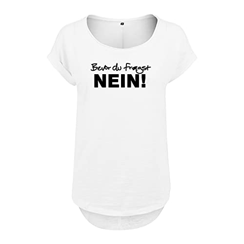 Bevor du fragst Nein Design Frauen T Shirt mit Spruch und modischem Motiv NEU Bedruckt Oberteil für Frauen XL Weis (B36-288-XL-Weiß) von DELUNO