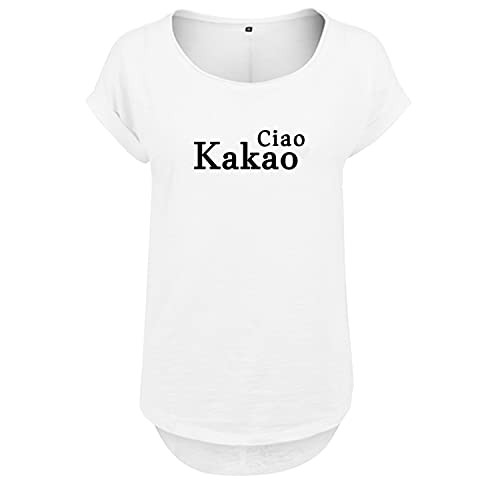 Ciao Kakao OwnDesigner Frauen T Shirt mit Spruch handgefärtigt Oversize Shirt Rundhals Mädchen kurzärmlig (B36-504-M-Weiß) von DELUNO