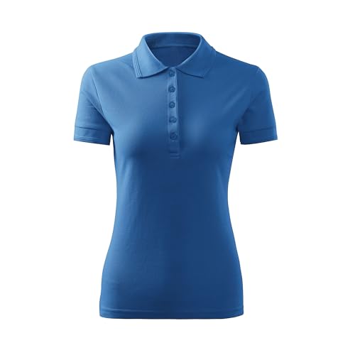 DELUNO Azurblau Pique Damen Polohemd Mädchen - Kragen und 5 Knöpfe - Neu - Rot Blau Grau Weis - M (210-M-Azurblau) von DELUNO