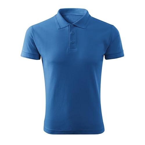 DELUNO Azurblau Pique Herren Polohemd 1:1 Rippstrick - Herren Polo - Neu - Rot Blau Grau Weis - M (203-M-Azurblau-14) von DELUNO