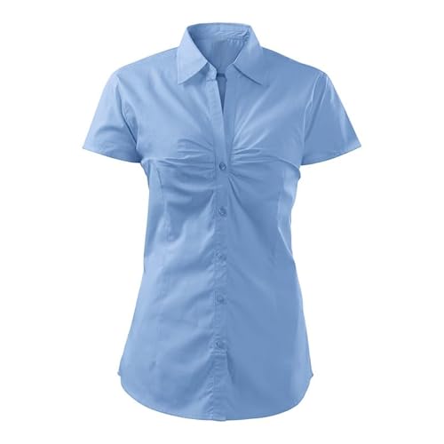 DELUNO Blau Elegante taillierte Damen Bluse - Frauen kurzärmlich Hemd - Slim Fit - Geschenkidee - Business Freizeit Hemdbluse - M (214-M-Blau) von DELUNO