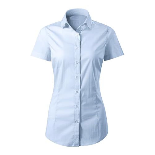 DELUNO Blau Premium taillierte Damen Bluse - Frauen kurzärmlich Hemd - Slim Fit - Geschenkidee - Business Freizeit Hemdbluse - S (261-S-Blau) von DELUNO