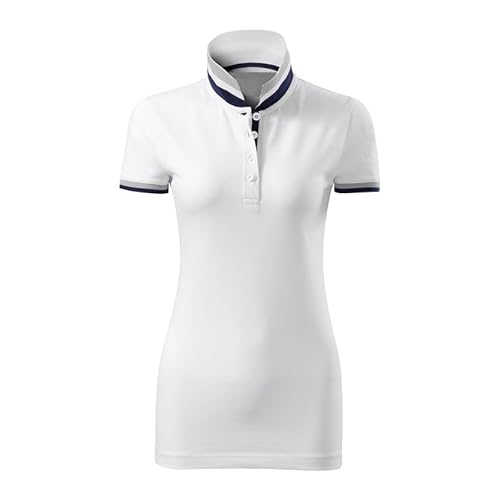 DELUNO Collar up Weis Pique Damen Polohemd Frauen - Kurzarm Polohemd Sport - Neu - Rot Blau Grau Weis - XXL (257-2XL-Weis) von DELUNO