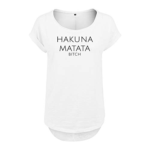 DELUNO Hakuna Matata Frauen T Shirt mit Spruch handgefärtigt Oversize Shirt Rundhals Mädchen kurzärmlig (95 B36 Weis M) von DELUNO
