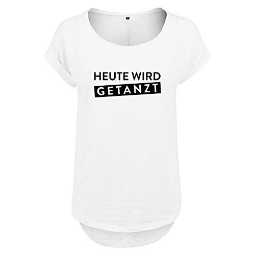 DELUNO Heute Wird getanzt Damenshirt Bedruckt mit Print und Motiv Lässig für Frauen Longtop 100% Baumwolle (402 B36 Weis XS) von DELUNO