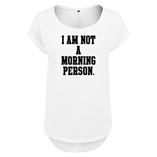 DELUNO I am not a Morning Person Frauen T Shirt mit Spruch handgefärtigt Oversize Shirt Rundhals Mädchen kurzärmlig (345 B36 Weis M) von DELUNO