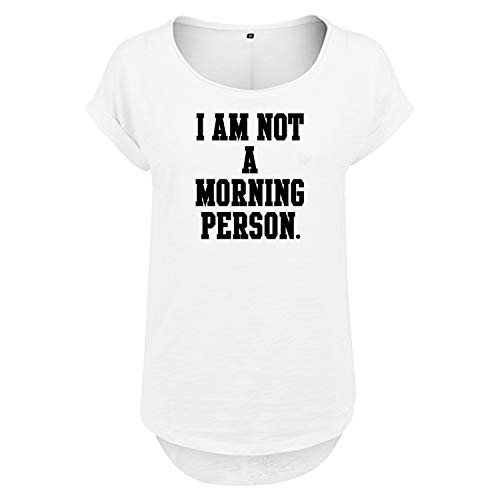 DELUNO I am not a Morning Person Frauen T Shirt mit Spruch und modischem Motiv Bedruckt Oberteil für Ladies (345 B36 Weis XL) von DELUNO