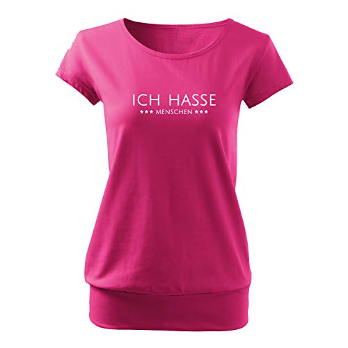 DELUNO Ich Hasse Menschen Damen Shirt mit Spruch Lassig mit Motiv Bedruckt modisches Ladies Top Sommer (437 Pure Pink XXL) von DELUNO