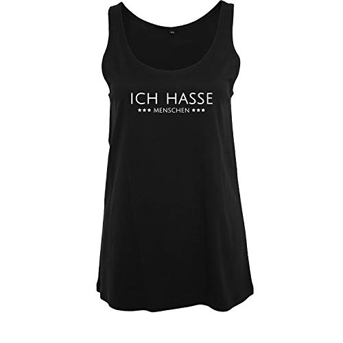 DELUNO Ich Hasse Menschen Damen Sommer Rundhals Top taillierter Tank mit Spruch (437 B19 Schwarz M) von DELUNO
