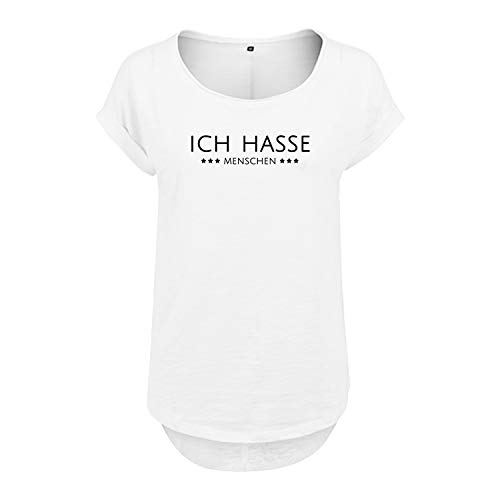 Ich Hasse Menschen Design Frauen T Shirt mit Spruch handgefärtigt Oversize NEU Shirt Rundhals Mädchen kurzärmlig M Weis (B36-437-M-Weiß) von DELUNO