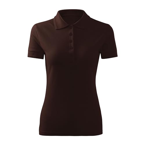 DELUNO Kaffee Pique Damen Polohemd Mädchen - Kragen und 5 Knöpfe - Neu - Rot Blau Grau Weis - M (210-M-Kaffee) von DELUNO