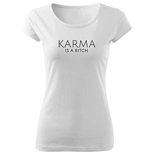 DELUNO Karma is a Bitch Frauen T Shirt mit Spruch handgefärtigt Oversize-Shirt Rundhals Mädchen kurzärmlig (425 Pure Weiß M) von DELUNO